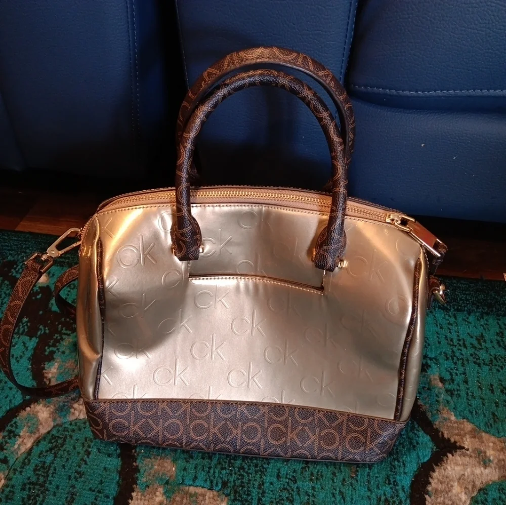 Calvin Klein Women's Silver and Brown Handbag